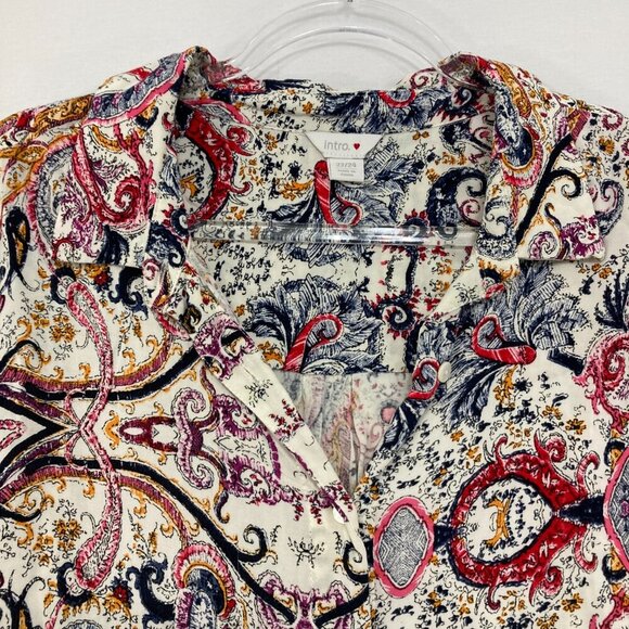 Intro. size 22/24 Multi Color Abstract Artsy Print Soft Rayon Button Down Comfy - Picture 3 of 10